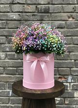 Цветочная композиция из Гипсофила и Розы в шляпной коробке в Райки