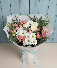 Букет цветов из:  Розы, Лизиантусы и Хризантемы в Райки