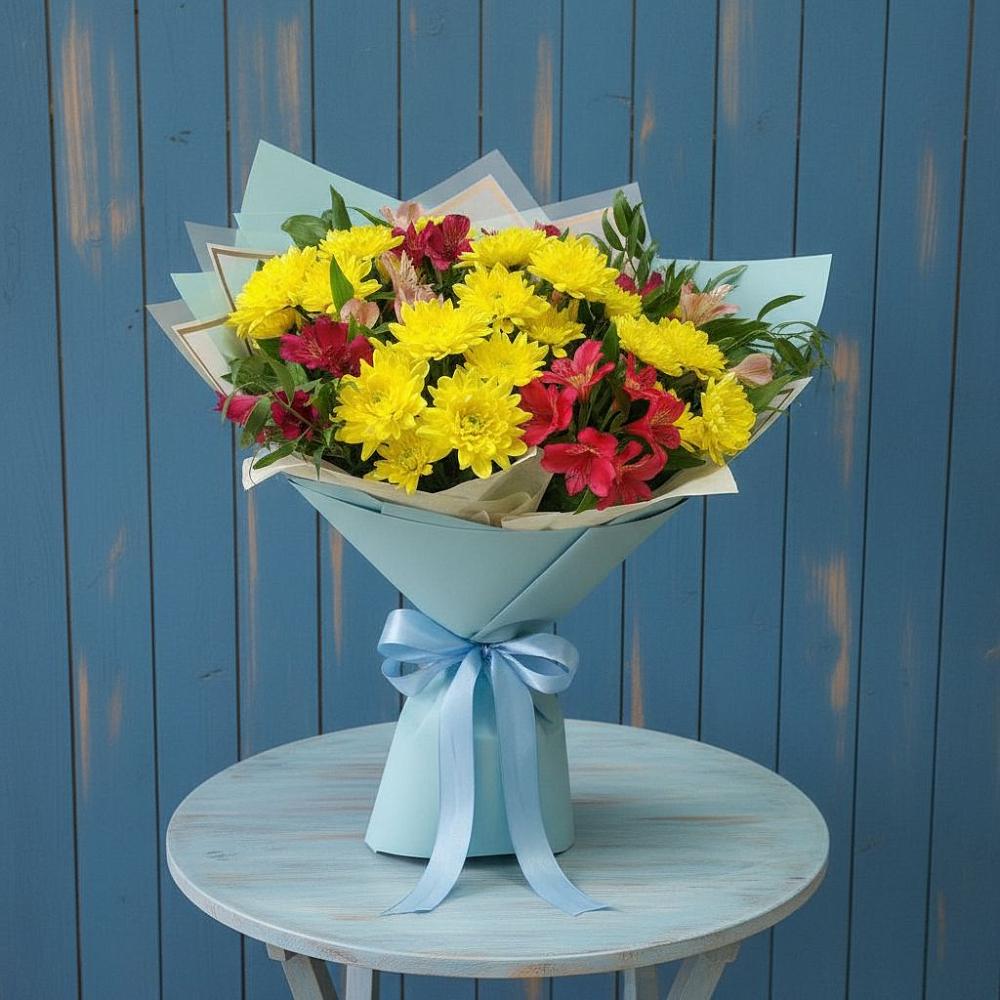 Букет цветов из: Альстромерии и Хризантемы в Райки