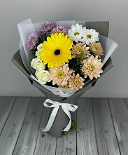 Букет цветов из:  Розы, Герберы и Хризантемы в Райки