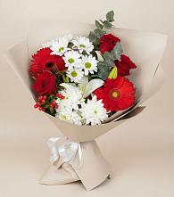 Букет цветов из:  Розы, Хризантемы, Герберы и Лилии в Райки