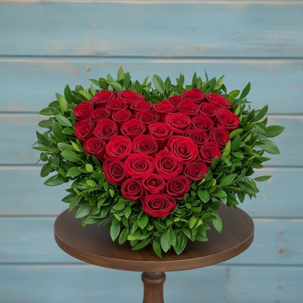 Цветочная композиция из Розы в виде сердца в Райки