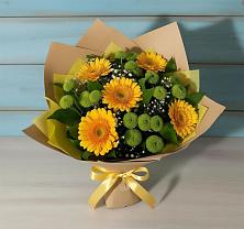 Букет цветов из:  Герберы и Хризантемы в Райки