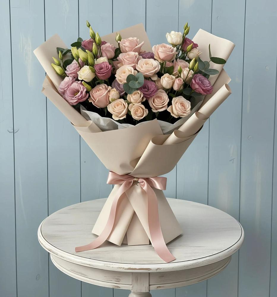 Букет цветов из: Розы и Лизиантусы в Райки