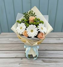Букет цветов из:  Герберы, Розы и Хризантемы в Райки