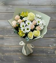 Букет цветов из:  Альстромерии, Розы и Хризантемы в Райки