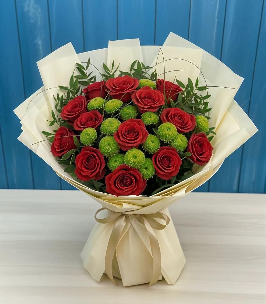 Букет цветов из: Розы и Хризантемы в Райки